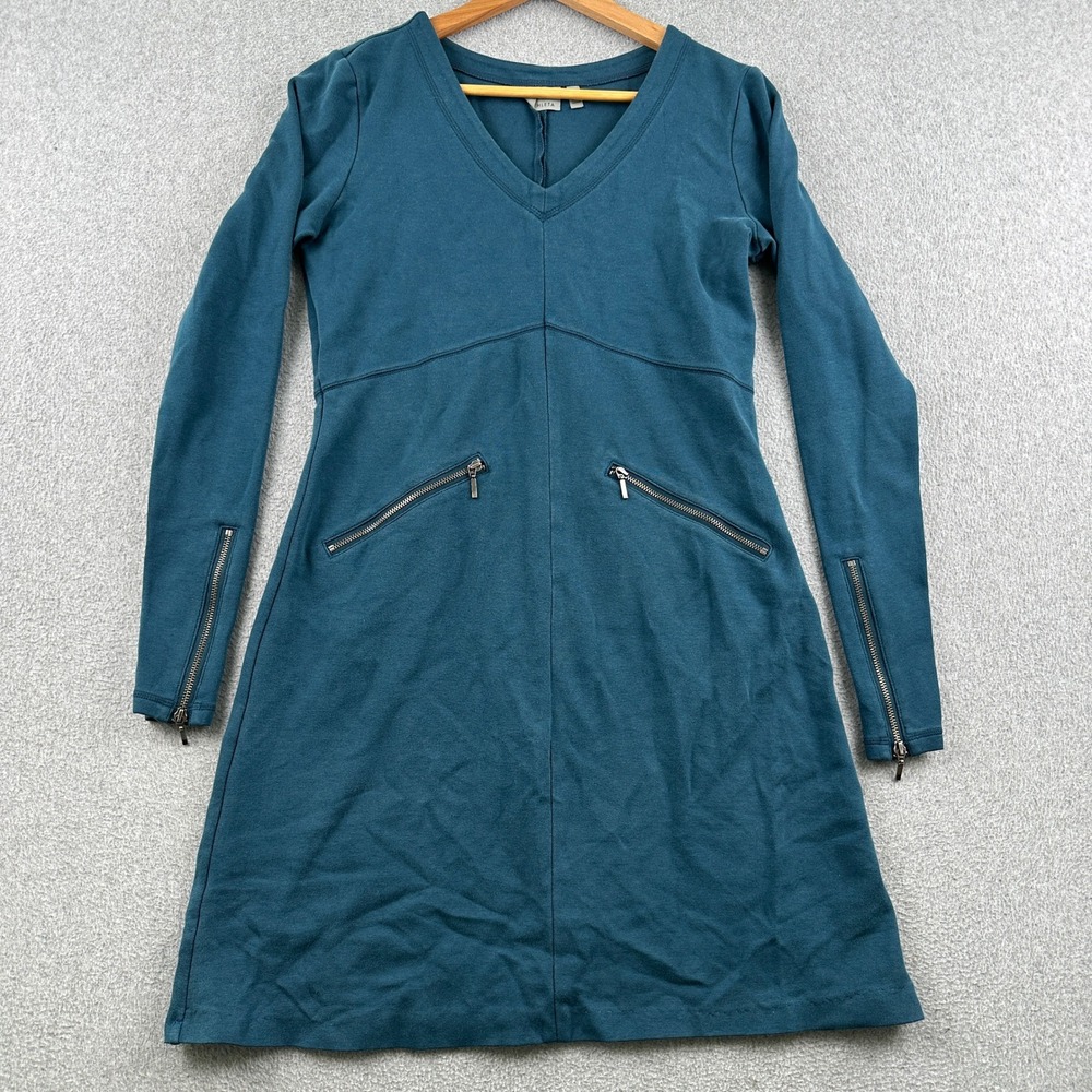 Athleta Dress Womens MT Moto Long Sleeve Teal V-Neck Zipper Cuffs Pockets